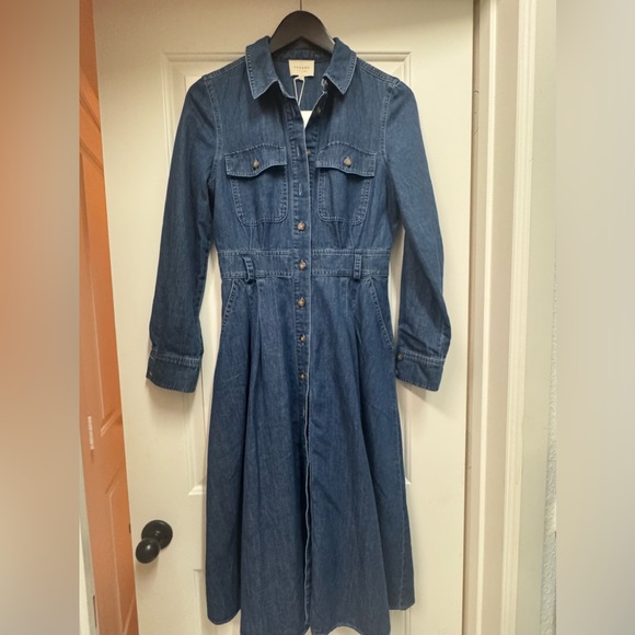 Sezane Dresses & Skirts - Sezane Gwen Blue Denim Midi Dress sz 36 new